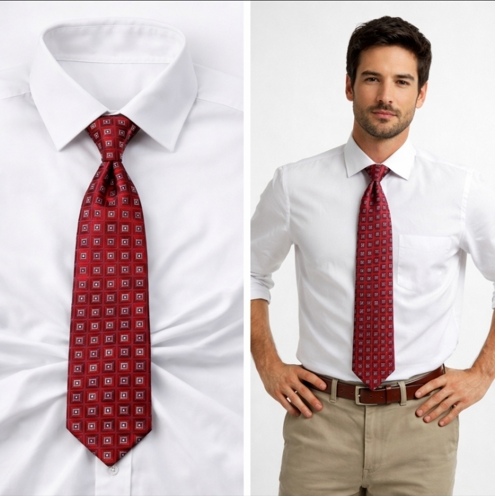 Daniel Cremieux Collection Handmade red Silk Squares Necktie Tie